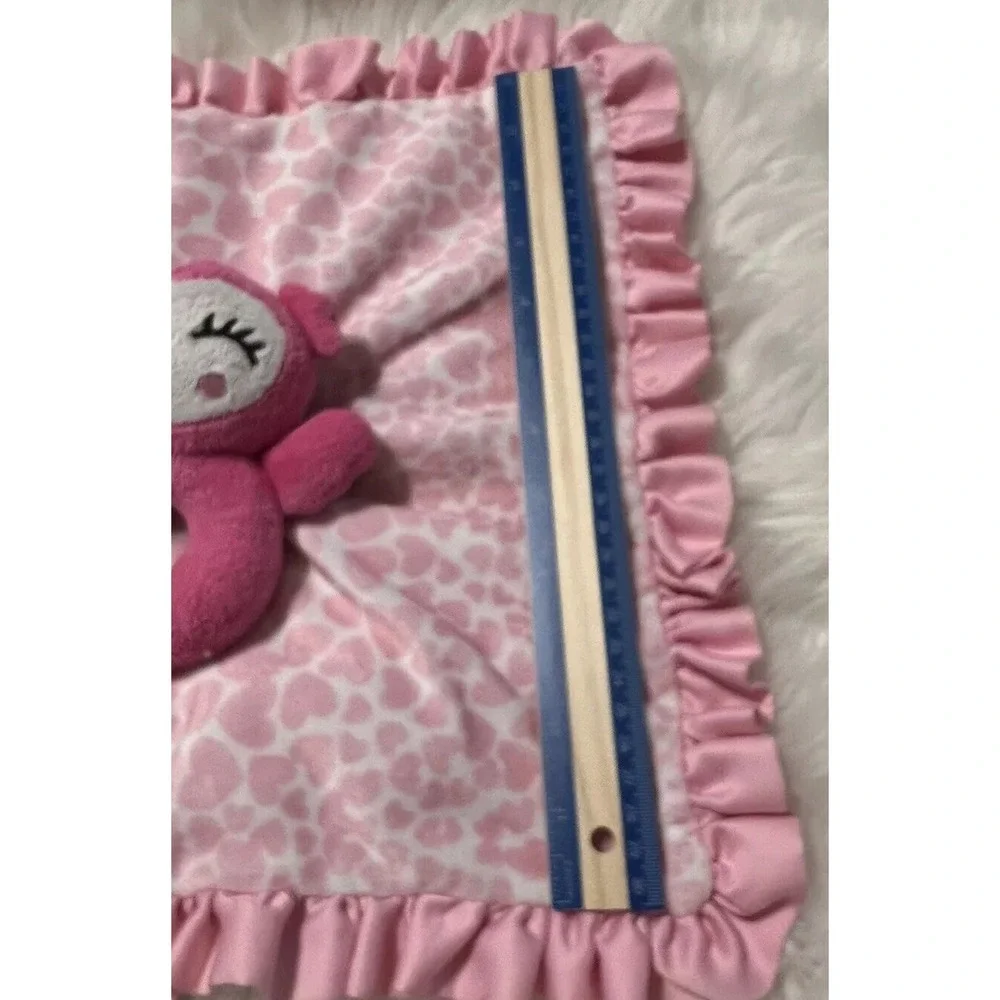2016 Carters Pink Owl Lovey with Hearts Ruffle‎ Trim Security Blanket Plush